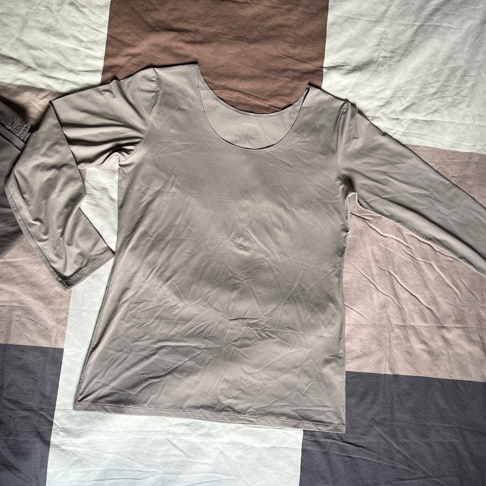 AIRism long sleeve U-necked shirt from Uniqlo in soft tan
